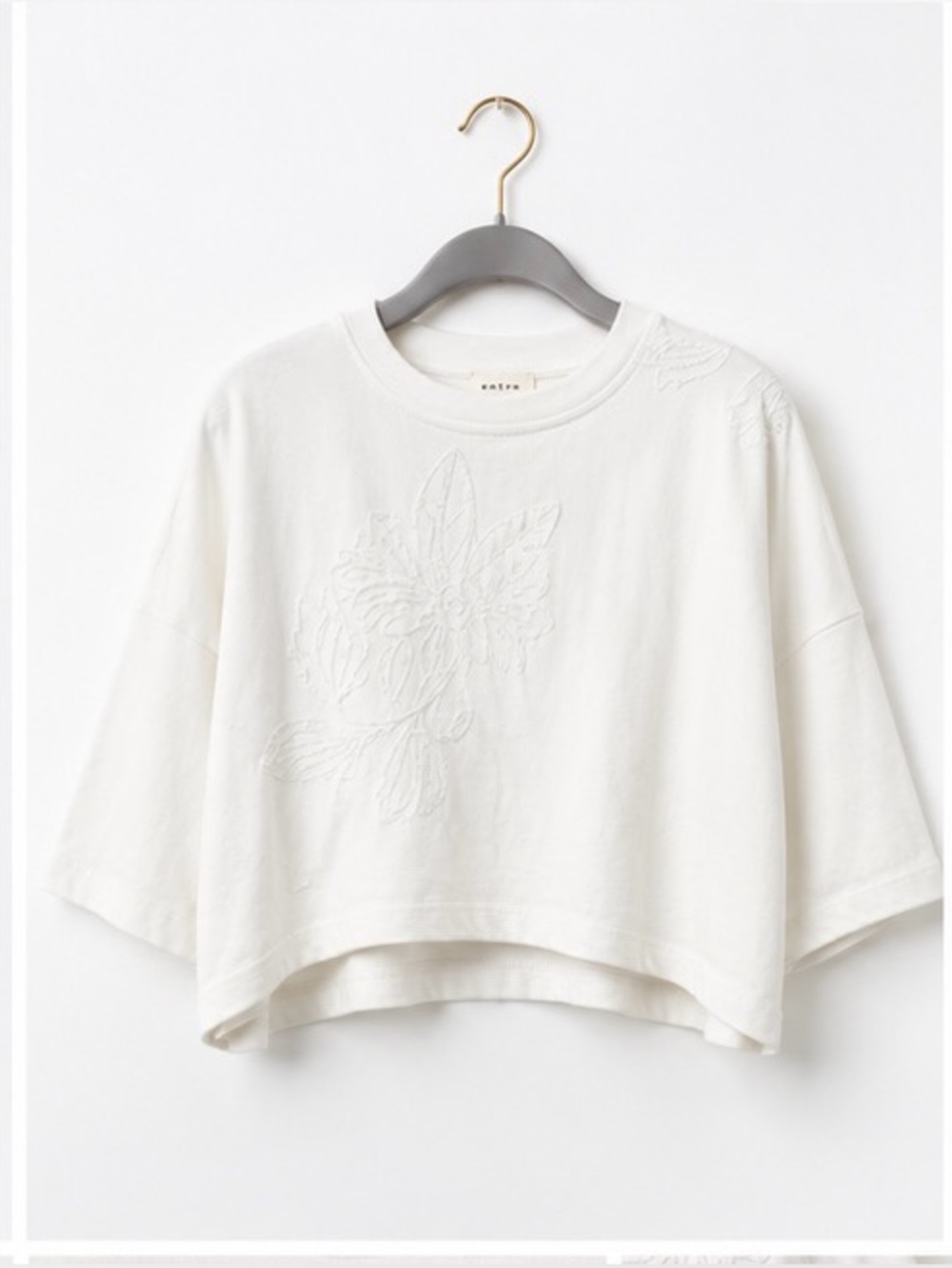 Entro White Tonal Floral Embroidered Cropped Sweatshirt Top Small NWOT